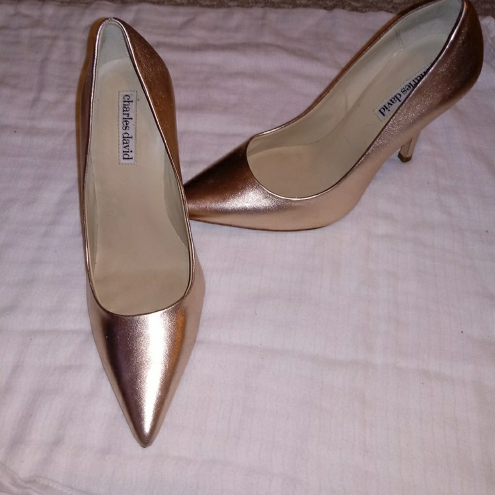 Metallic pink charles david stilettos